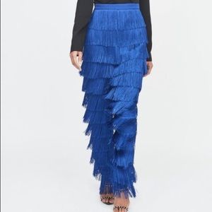 blue fringe pants